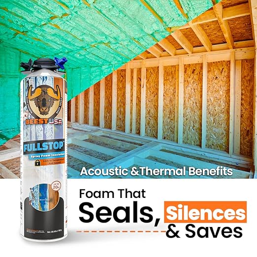 BEEST FullStop Spray Foam Insulation for Wall & Attic (20 Board ft/sq.ft) Perfect Heat & Acoustic Proofing for Reduced Energy Bills - One Component Polyurethane Foam Insulation Can - 1 Pack (26.8 oz)