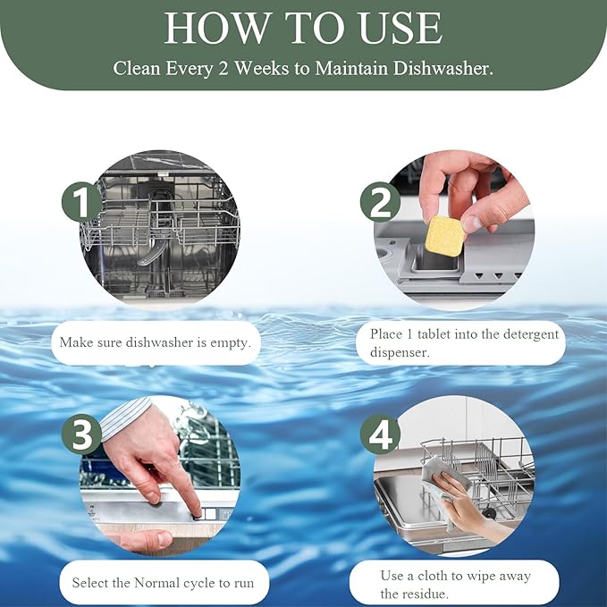 24PCS Dishwasher Cleaner and Deodorizer Tablets with Digital Meat Thermometer, Deep Cleaning Formula Tablets for Removing Limescale, Odor, Smell, Hard Water Residue(Lemon-Scented)