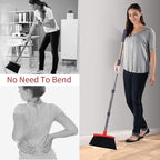 Broom with Dustpan Combo Set Broom and Dustpan Set Dust Pan with Stainless Steel Long Handle, Brooms with 5-Layer Soft Bristles for Sweeping Office Kitchen Home Pet Hair Lobby