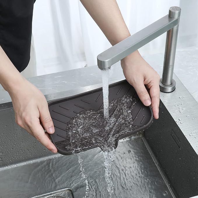 Silicone Bathroom Soap Dishes with Drain Spout-Bathroom and Kitchen Sink Organizer,Sponge Holder,Dish Soap Tray,Perfect for Dispenser,Scrubber,Bottle,Cup on Sink or Counter-Coffee 9.6"×5.3"