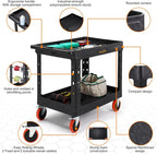 ELAFROS Extra Large Heavy Duty Utility Cart 39.9 x 24.6 Inch - Work Cart Big 2-Tier Plastic Rolling Service Cart with Deep Shelves, 6 Inch Casters, 550 lbs Capacity, Black