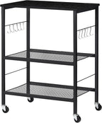 LIANTRAL Rolling Cart, 3-Tier Utility Microwave Bar Coffee Cart Kitchen Storage Shelf On Wheels, Black Large Side End Table Nightstand for Home Office