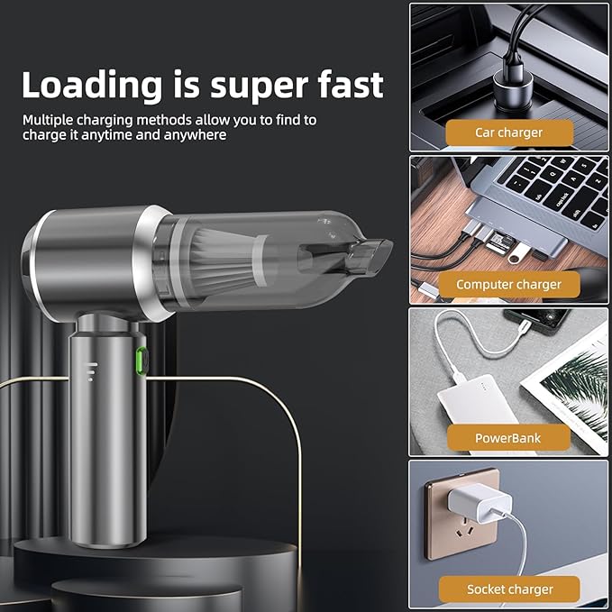 Handheld Vacuum Cordless, 3 Speed 28000Pa Brushless Motor Mini Car Vacuum Portable Cordless,Suitable for Home, Kitchens, Offices, Car, Pet Hair, Gray