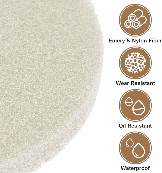 HARFINGTON 24pcs Scrubber Scouring Pads 450 Grits 3 Inch Drill Power Brush Hoop and Loop Surface Conditioning Disc Drill Scuffing Disc Scrub Pads for Home Kitchen Cleaning, White