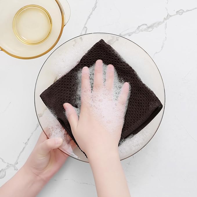 Homaxy 100% Cotton Waffle Weave Kitchen Dish Cloths, Ultra Soft Absorbent Quick Drying Dish Towels, 12 x 12 Inches, 8-Pack, Dark Brown