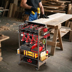 Power Tool Organizer Cart with 8 Charger Ports & Adjustable Storage, Garage Workshop Utility Cart for Mechanic, Birthday Gift Ideas for Men