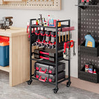 Large Power Tool Organizer Cart, Garage Floor Standing Rolling Drill and Tools Battery Storage Cart on Wheels, Heavy Duty Utility Rack Shelf,Utility Rack Gift for Men, Husband, Father.