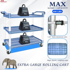 AQNIEGEP Utility Carts with Wheels, Large Food Kitchen Cart Heavy Duty, Rolling Service Cart w/Hammer for Restaurant, Office, Commercial, 600lbs Capacity, Lockable Wheels, 3-Tier