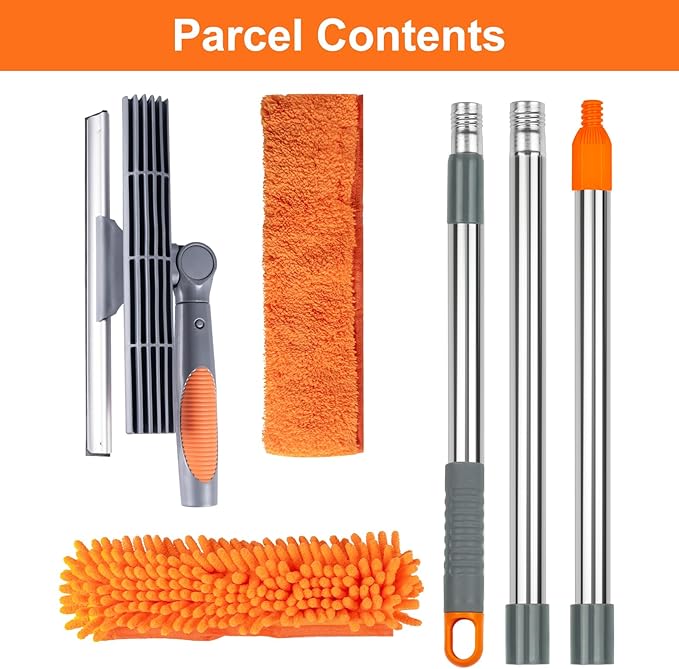 BITOPE 2 in 1 Squeegee for Window Cleaning Tool,Long Handle Window Cleaner Tool with Stainless Steel Extension Pole for Car,Shower, Glass Doors, Outdoor High Window