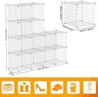 HUBSON Wire Cube Storage Organizer, Book/Toy/Craft/Potted Plants and petCloset Organizers and Storage Shelves, 12-Cube Freely Combinable Metal Grids Storage Shelf, White Iron