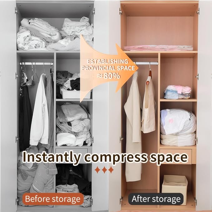 4 Pack Vacuum Storage Bags, Space Saver Bag Vacuum Seal Bags for Clothing Travel Moving Blankets Pillows Storage and Organization, Hand Pump Included (100 X 80 cm)