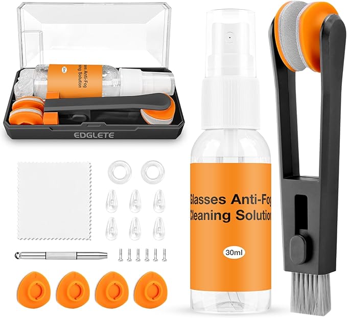 Glasses Cleaner Kit Eyeglass Cleaner, Anti Fog Spray with Microfiber Lens Cleaning Cloth, Glasses Repair Tool with Screws, Portable Travel Eyeglasses Cleaning Kit with Case