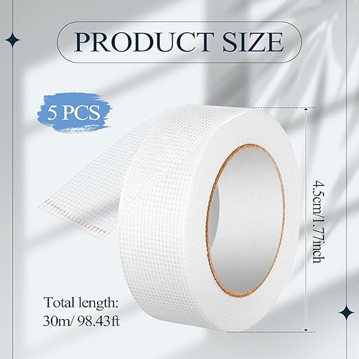 5 Roll Self Adhesive Fiberglass Drywall Joint Tape 1.8 Inches x 492 ft Heavy Duty Wall Crack and Seam Patch Mesh Tape for Drywall Repair Joining Finishing, White