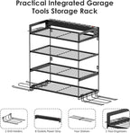 CCCEI Garage Tools Storage with Charging Station. Power Tool Battery Organizer Utility Shelf with Power Strip. 4 Drills Holder Wall Mount Rack, Black 4 Layer.