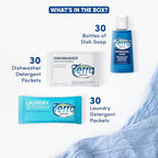 Travel Laundry Detergent & Dish Soap | Terra Breeze 1-Shoppe Amenities Kit | Laundry Soap, Dish Soap | 90 Pieces