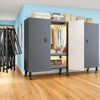 Foldable Portable Armoire Wardrobe Closet for Hanging Clothes Rack, Heavy Duty Covered Clothes Rack with Cover(HARDBOARD Magnetic), Closet Garment Rack for Bedroom Storage (KT-Grey, 70.86in)