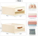 DIMJ Closet Organizers and Storage - Fabric Bins with Drawers for Closet Foldable Clothes Organizers with Clear Window, Stackable Storage Drawers for Bedroom, Living Room, 4-Pack, Beige