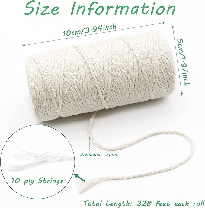 Benvo 656 Feet Cotton Cooking String 2mm Natural Jute Twine 2 Ply String Rope Cord for Baking, Butchers, Sausage, DIY Arts and Crafts - Beige