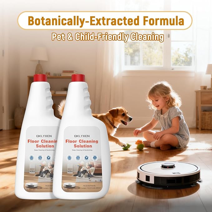2 Bottle Floor Cleaning Solution Compatible with Roborock (Q5/Q7/Q8/Q10/S7/S8/Saros 10R/F25/Qrevo Series), Floor Cleaner Refill for All Robot Vacuums & Cordless Wet Dry Vacuum with Mopping