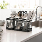 Utensil Holder, Stainless Steel Utensil Drying Rack for Kitchen Counter, Silverware Cutlery Flatware Holder Forks, Knives, Spoons, Chopsticks Organizer (Black)