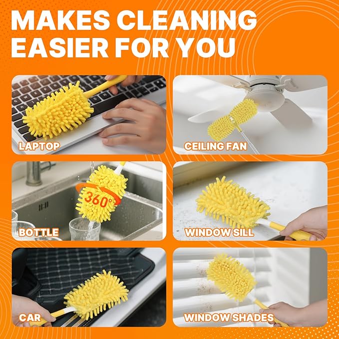 Reusable Duster Pads Compatible with Swiffer Hand Duster, 360 Duster Refill, Dusters Heavy Duty Refills, Microfiber Dusters Refills for Swiffer 3ft 6ft Extended Handle, 2 Pack (Handle is Not Included)