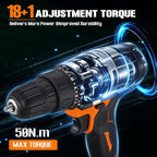 WORKBLESS 21V Power Drill Set, Cordless Drill with 2 Batteries and Charger, 3/8'' Keyless Chuck, Variable Speed, 18+1 Torque Setting and 28pcs Bits Tool Set(Orange)