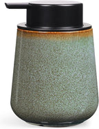 INGOFIN Ceramic Lotion Dispenser - 12 oz Refillable Hand Soap Dispenser Bathroom, Modern Liquid Dispenser with Pump, Dish Soap Dispenser for Kitchen,Kiln-Glazed Green