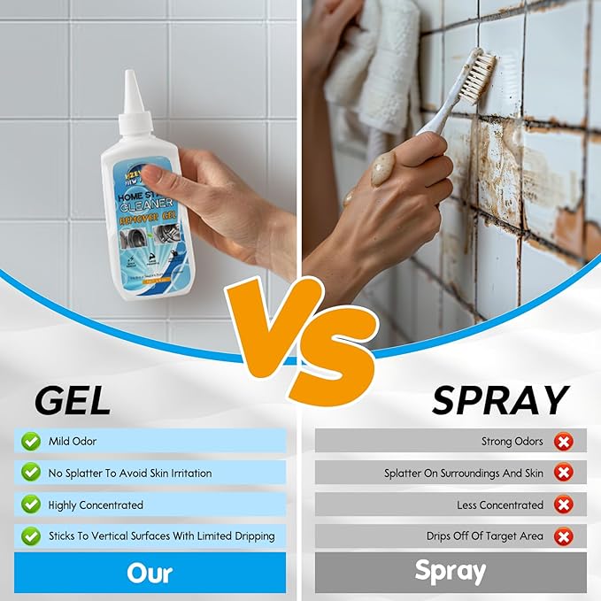 Mold Stain Remover Gel, Washing Machine Gasket Cleaner for Front Loader Washer Rubber Seal Home Stain Removal Gel for Grout, Caulk, Refrigerator, Shower, Bathtub, Bathroom Cleaning Solution (10 Fl Oz)