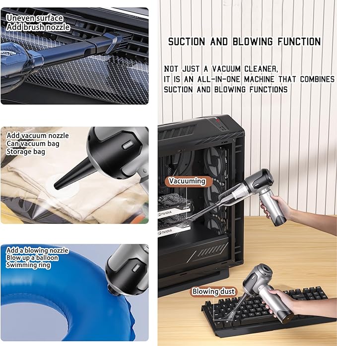 Car Vacuum Portable Cordless, 20000PA 120W 4 in 1 High Power Handheld Cordless Vacuum Cleaner & Air Duster,Air Blower,Multi-Nozzles,Brushless Motor 3-Speed Modes,for Car, Home, Pet,Office & Camping