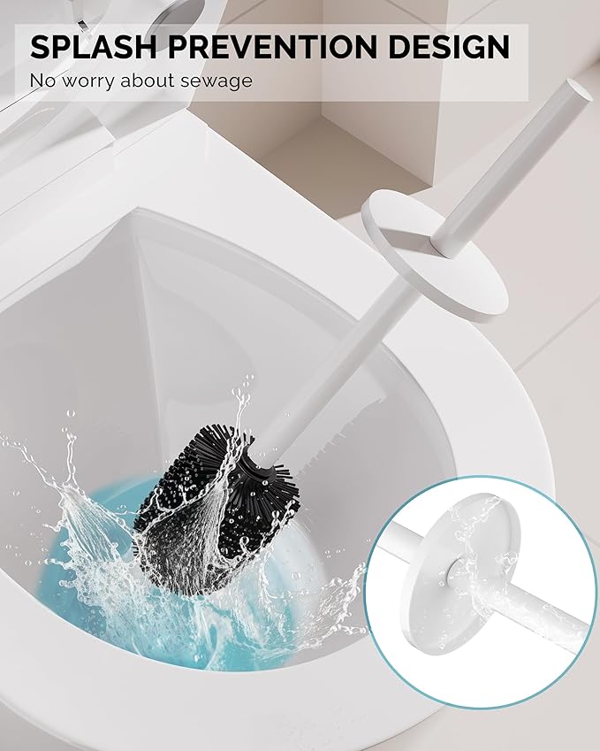 Toilet Brush and Holder Set, 2 Pack Stainless Steel Toilet Bowl Brush with Lid, Rust Proof Toilet Cleaner Brush with Caddy, Durable Bristles, Splash Proof, Ideal for Bathroom（White）