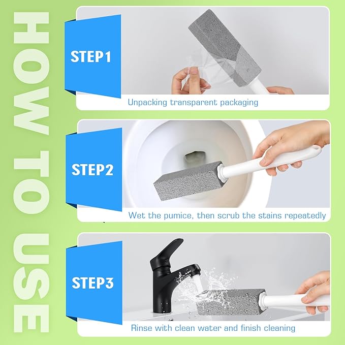 Maryton Pumice Stone for Toilet Cleaning with Extra Long Handle, Replaceable Design, 1 Cleaning Handle, 3 Cleaning Stones Refills, Easy for Removing Stubborn Hard Water Stains Buildups