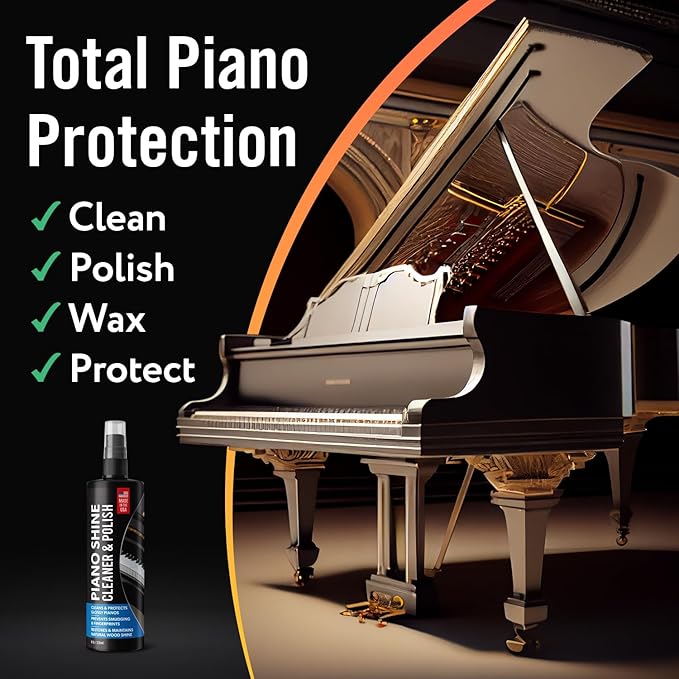 Piano Shine Polish & Cleaner - Clean, Polish, Wax & Protect Glossy Pianos & Surfaces - Made in USA - 8 oz Cleaning Solution with Added UV Protectant & Anti-Static - Prevents Dust & Smudges