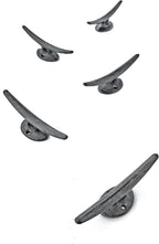Ambipolar 5 Pack Decorative Cast Iron Heavy Duty Double Hooks, Wall Mounted Coat Hooks, Vintage Inspired (Antique Black) (Mooring Type)