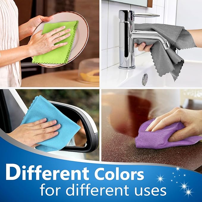 Microfiber Cleaning Cloth Glass Window Stainless Steel Mirror Polishling Rags Eyeglass Windshield Household Nano Sparkle Cloth Lint Free Cloth Cleaning Supplies Shiny Wipes, Pack of 8, 16" x 12"