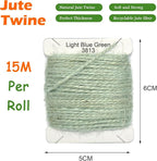 Jute Twine 15m Long Twine String for Crafts Gift Wrapping Packing Gardening Crochet Knitting Macrame Decor (Light Blue Green)