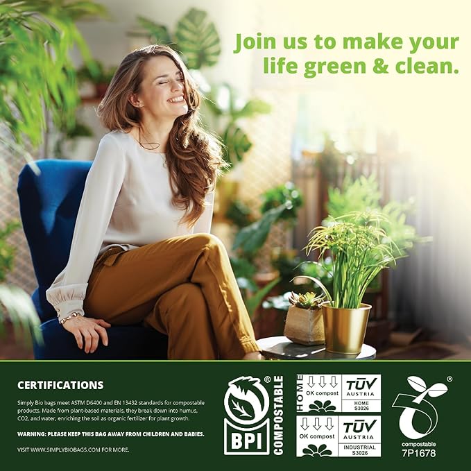 1.6 Gallon Compostable Trash Bags Liners Handle, Heavy Duty Extra Thick 0.6 Mil, 6.06 Liter, 50 Bags, Small Kitchen Food Scrap Waste Bag, ASTM D6400, US BPI and OK Compost Home Certified