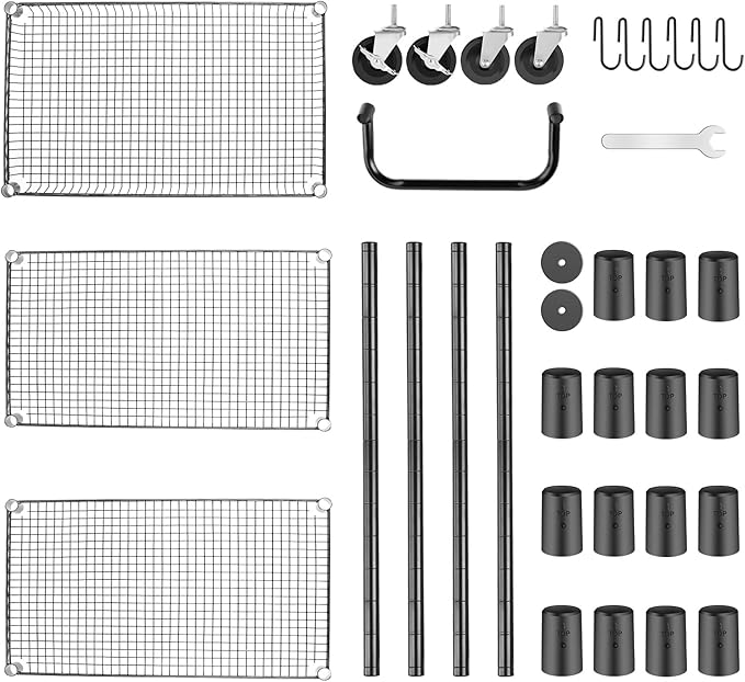 WDT Heavy Duty 3 Tier Utility Cart,Wire Rolling Cart with Wheels, Commercial Grade Service Cart with Shelving Liners and Handle Bar Metal Carts for Kitchen Office Hardware (750LBS Capacity Black)