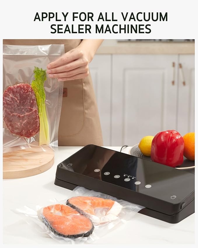 Syntus Vacuum Sealer Bags for Food, 200 Count Quart 8" x 12" Commercial Grade PreCut Bag, BPA Free Food Vac Bags for Storage, Meal Prep or Sous Vide