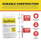 Qualihome Ribbed Plastic Drywall Anchor Kit, Wall Anchors and Screws for Drywall Includes Anchors, & Screws, 1 Masonry Drill Bit, Mounting Tolls for Decor, Shelving ([25 Pack] 14-16 x 1-1/4")