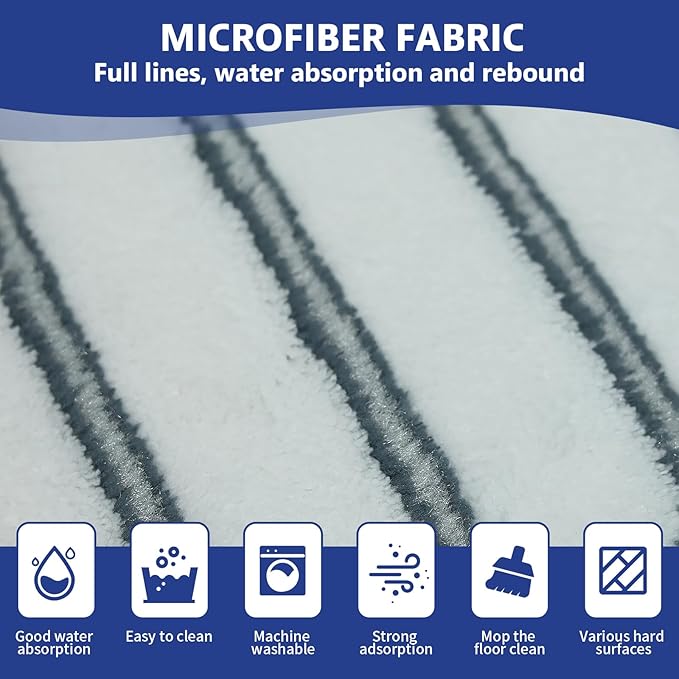 Flat Mop Head Replacements, Microfiber Mopping Pads Refills, 6-Pack Spin Mop Pads + 1 Plastic Pad &1 Scrape for Floor, Wall & Ceiling Cleaning - Fits EasyWring & RinseClean Systems