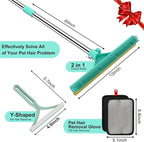 Carpet Rake for Pet Hair Removal - 60" Adjustable Long Handle Carpet Rake, 3 in 1 Reusable Pet Hair Removal Tool Kit, Cat Dog Fur Rakes Scraper Carpet Broom for Carpets, Rugs, Mats