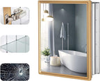 22x30 Inch Bathroom Medicine Cabinet with Gold Framed Mirror – Recessed or Surface Mount Storage Cabinet, Single Door Rustic Farmhouse Design