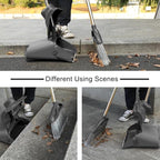 Long Handle Heavy Duty Broom and Dustpan Set, Outdoor and Commercial Upright Dustpan and Brush for Restaurant Garage Garden Yard Office,Black