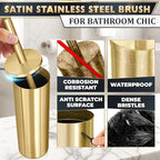 2 PCS Gold Toilet Brush and Holder Set - Brushed Stainless Steel Gold Toilet Bowl Brush and Holder with Replacable Head, Removable Inner Bowl, and Splash Protection - Dense Bristles for Cleaning