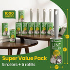DELOMO Lint Roller 1,000 Sheets (5 Rollers + 5 Refills) - Lint Rollers for Pet Hair Extra Sticky, Mega Value Pet Hair Removal Tool for Clothes/Couch/Furniture/Car - Ideal for Pet Owners