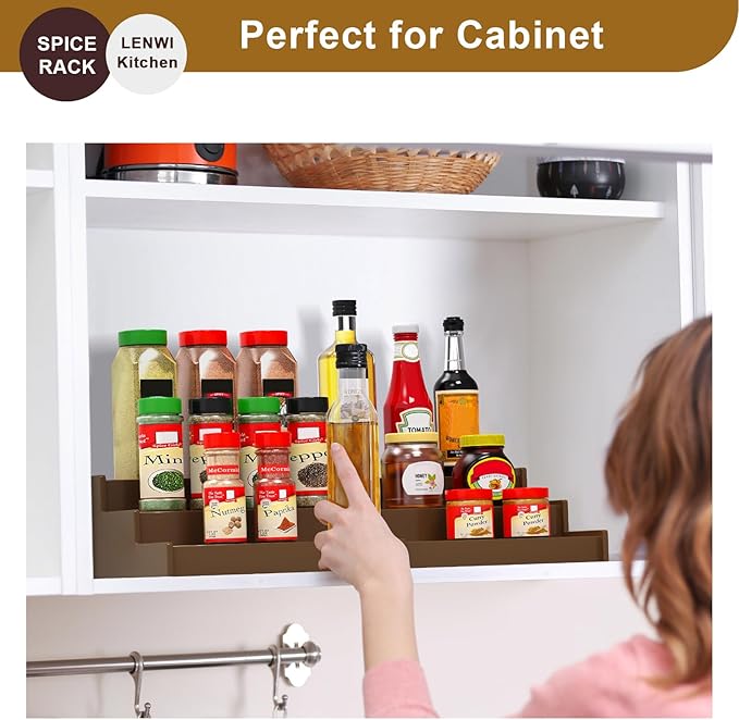 Spice Rack Organizer for Cabinet, 3 Tier Expandable Bamboo Spice Storage, Great for Kitchen Cabinet, Cupboard,Pantry and More(Brown)