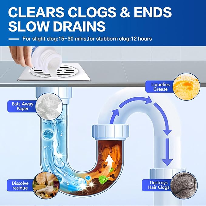 Wild Tornado Pipe Dredge, Powerful Sink and Drain Cleaner, Drain Cleaner Powder, Quick Sink Unblocker for Kitchen Toilet Pipes (2pcs)