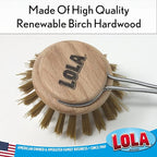 Lola Products Replacement Head for The Original Dishwashing & Vegetable Brush, Birch Hardwood & Nylon Poly Bristles, Reusable & Washable - 1 Pack