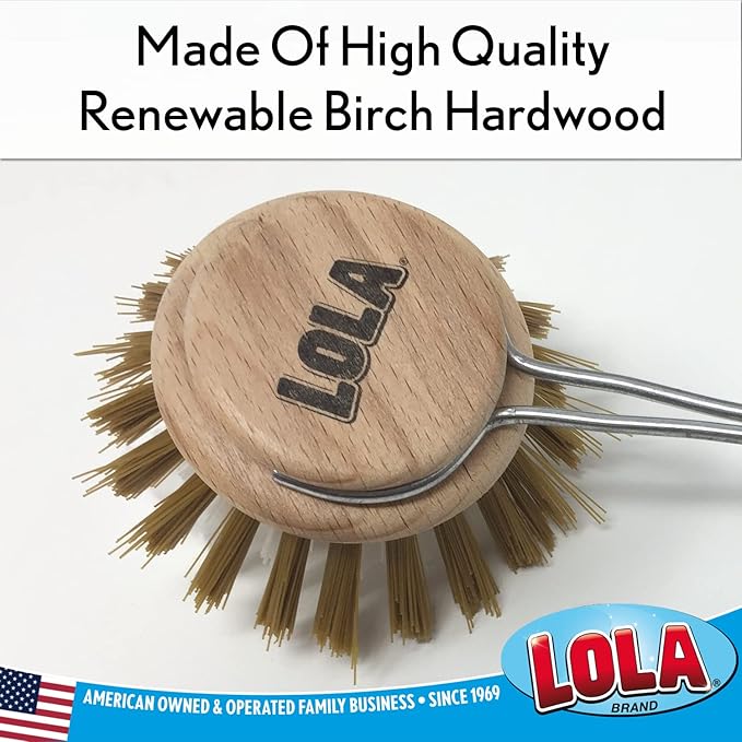 Lola Products Replacement Head for The Original Dishwashing & Vegetable Brush, Birch Hardwood & Nylon Poly Bristles, Reusable & Washable - 1 Pack