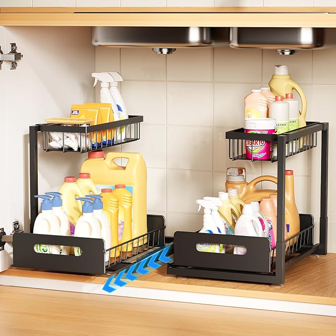 Under Sink Organizer 1 Pack,Pull Out Cabinet Organizer Shelf,Kitchen Bathroom Organizers and Storage with Sliding Drawer,Storage Shelves,Storage and organization for Home,Laundry Room,RV,Pantry,Spice
